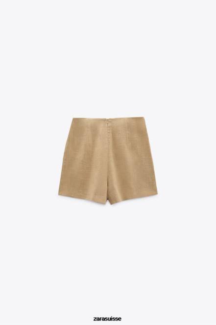 Zara vêtements P66V569 femmes jupe-short croisée rustique marron taupe
