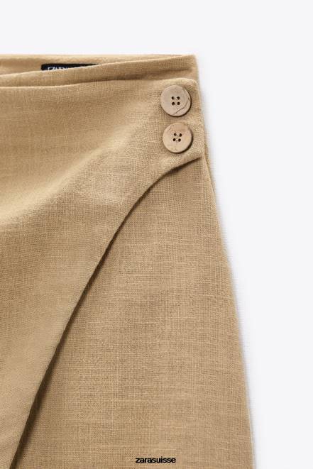 Zara vêtements P66V569 femmes jupe-short croisée rustique marron taupe