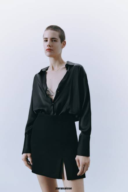 Zara vêtements P66V598 femmes jupe-short fendue noir