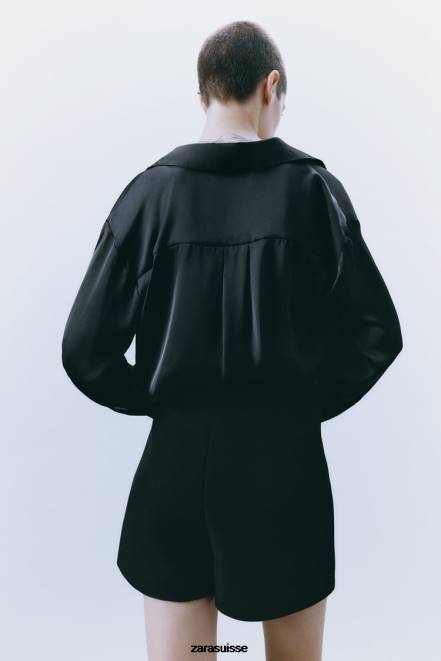 Zara vêtements P66V598 femmes jupe-short fendue noir