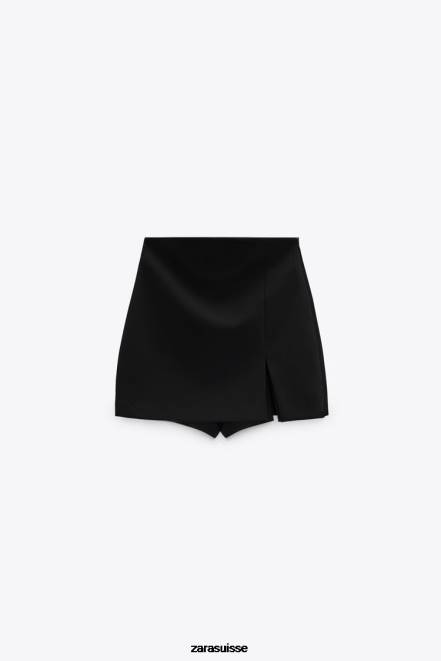 Zara vêtements P66V598 femmes jupe-short fendue noir