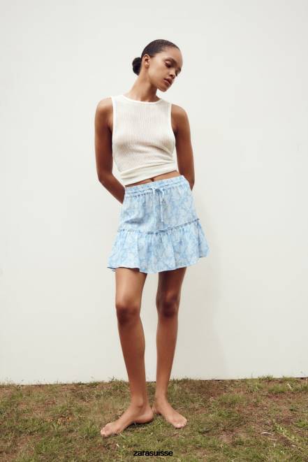 Zara vêtements P66V604 femmes jupe-short à imprimé cœur bleu clair