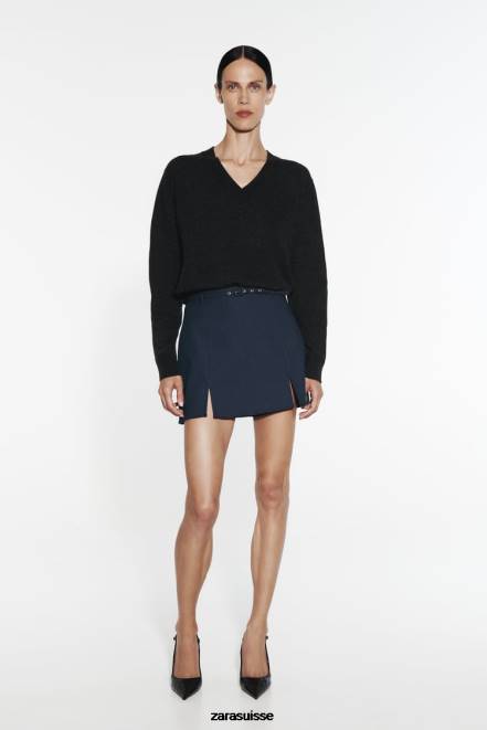Zara vêtements P66V608 femmes jupe-short ceinturée indigo