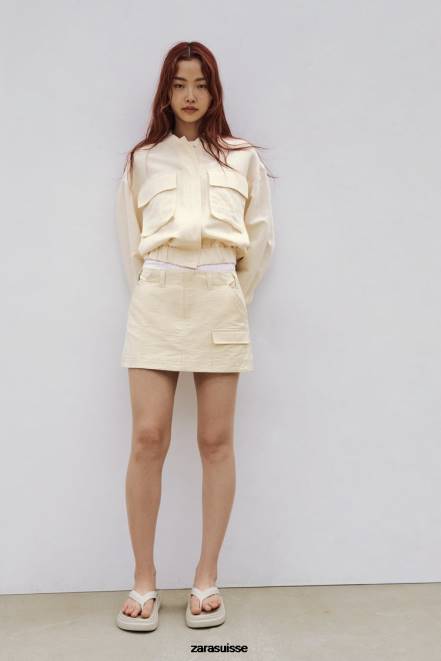Zara vêtements P66V614 femmes jupe-short à poche beige
