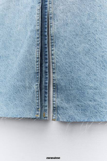 Zara vêtements P66V632 femmes jupe en jean fendue délavée z1975 rose
