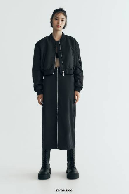 Zara vêtements P66V634 femmes jupe zippée en nylon noir