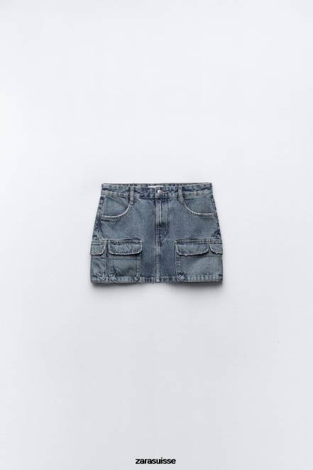 Zara vêtements P66V637 femmes jupe cargo en denim trf bleu marine
