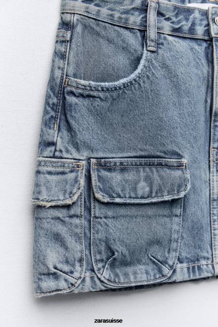 Zara vêtements P66V637 femmes jupe cargo en denim trf bleu marine