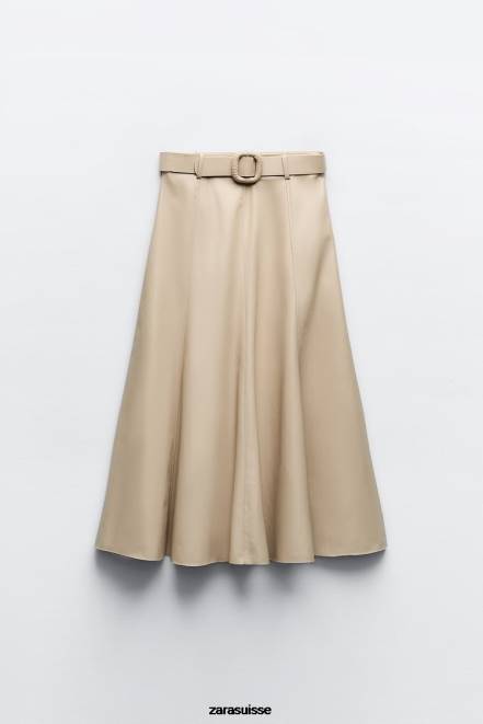 Zara vêtements P66V638 femmes jupe mi-longue en similicuir sable