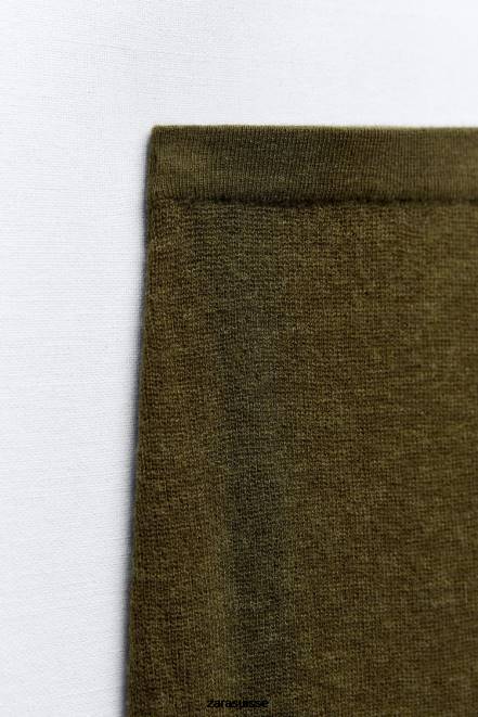 Zara vêtements P66V641 femmes jupe mi-longue en maille olive foncé