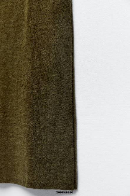 Zara vêtements P66V641 femmes jupe mi-longue en maille olive foncé