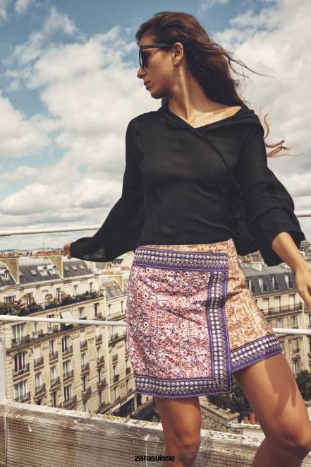 Zara vêtements P66V642 femmes mini-jupe à miroirs brodés multicolore