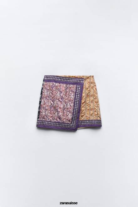 Zara vêtements P66V642 femmes mini-jupe à miroirs brodés multicolore