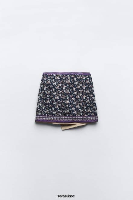 Zara vêtements P66V642 femmes mini-jupe à miroirs brodés multicolore