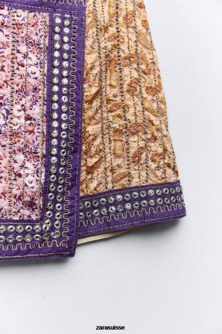 Zara vêtements P66V642 femmes mini-jupe à miroirs brodés multicolore