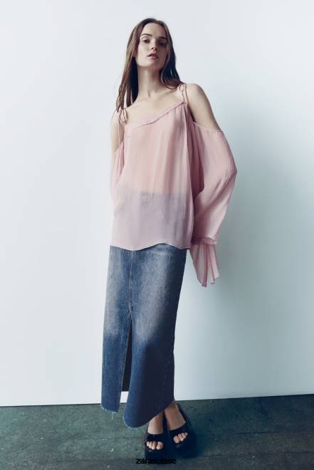 Zara vêtements P66V645 femmes jupe en jean zw fendue taille haute bleu