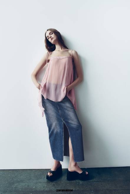 Zara vêtements P66V645 femmes jupe en jean zw fendue taille haute bleu