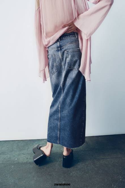 Zara vêtements P66V645 femmes jupe en jean zw fendue taille haute bleu