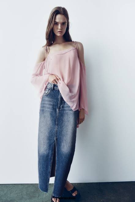 Zara vêtements P66V645 femmes jupe en jean zw fendue taille haute bleu