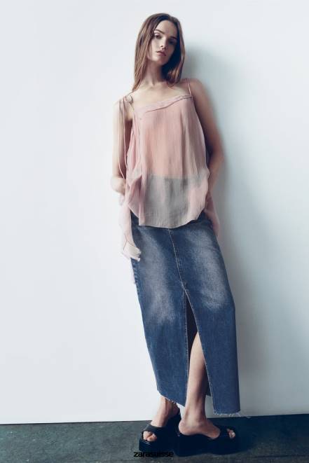 Zara vêtements P66V645 femmes jupe en jean zw fendue taille haute bleu