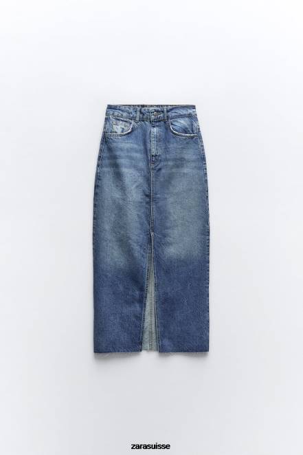 Zara vêtements P66V645 femmes jupe en jean zw fendue taille haute bleu