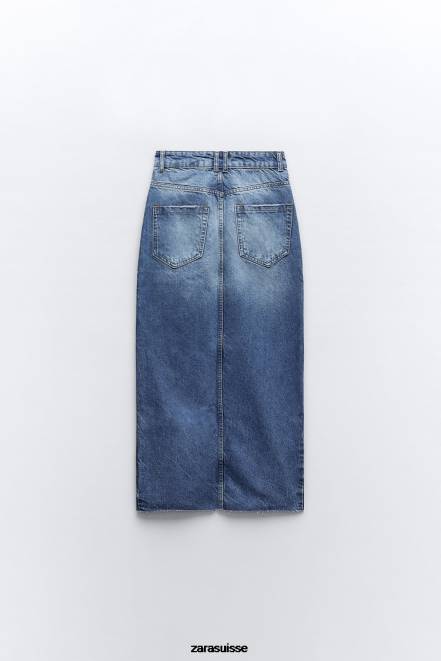 Zara vêtements P66V645 femmes jupe en jean zw fendue taille haute bleu