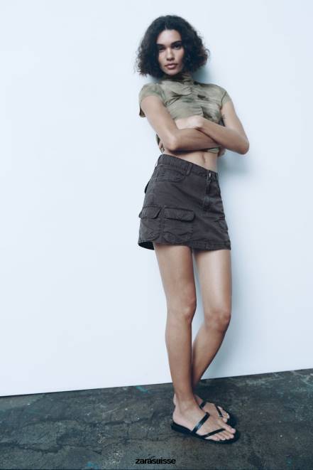 Zara vêtements P66V646 femmes minijupe cargo gris