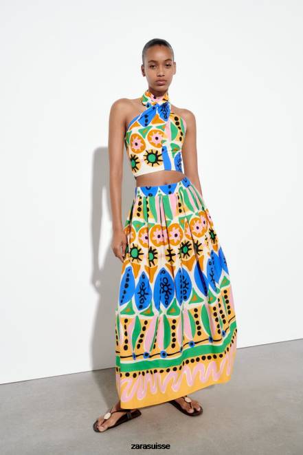 Zara vêtements P66V653 femmes jupe mi-longue imprimée multicolore