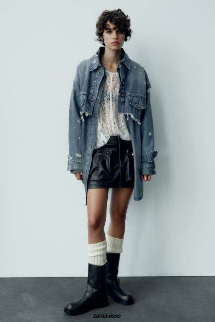 Zara vêtements P66V662 femmes jupe à poche en similicuir noir