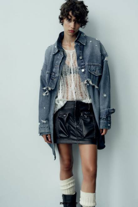 Zara vêtements P66V662 femmes jupe à poche en similicuir noir