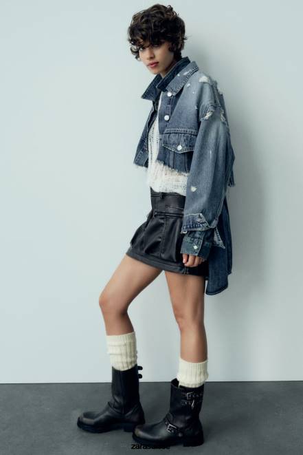 Zara vêtements P66V662 femmes jupe à poche en similicuir noir