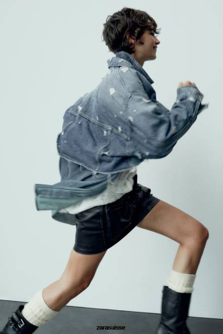 Zara vêtements P66V662 femmes jupe à poche en similicuir noir