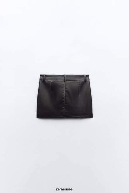Zara vêtements P66V662 femmes jupe à poche en similicuir noir