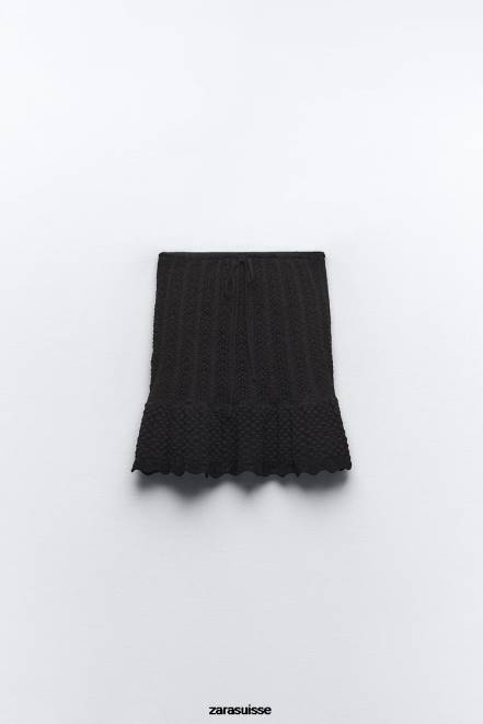 Zara vêtements P66V667 femmes mini-jupe en maille pointelle noir