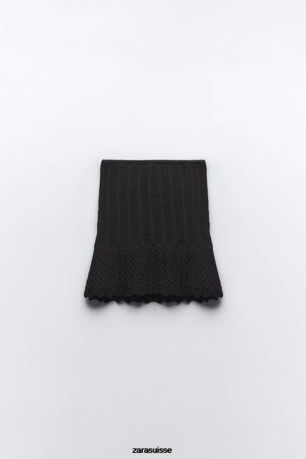Zara vêtements P66V667 femmes mini-jupe en maille pointelle noir