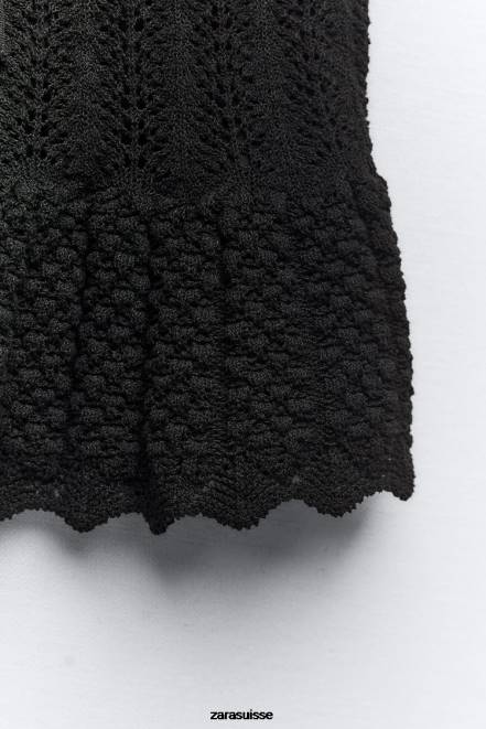 Zara vêtements P66V667 femmes mini-jupe en maille pointelle noir