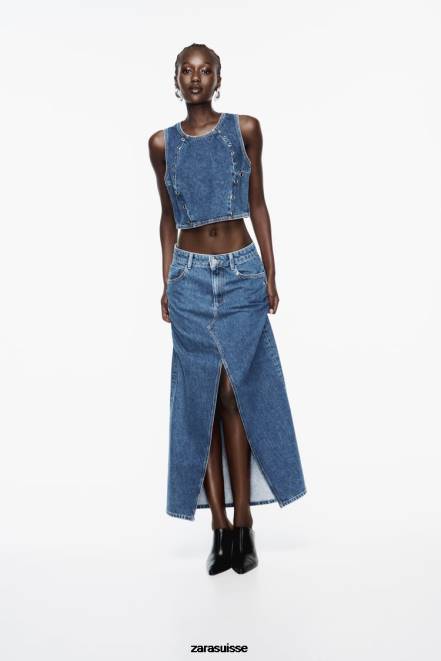 Zara vêtements P66V668 femmes jupe en jean à anneau z1975 bleu moyen