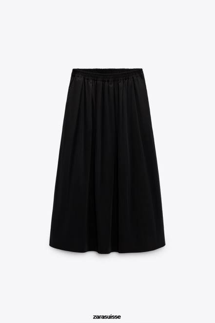 Zara vêtements P66V675 femmes jupe midi volumineuse noir
