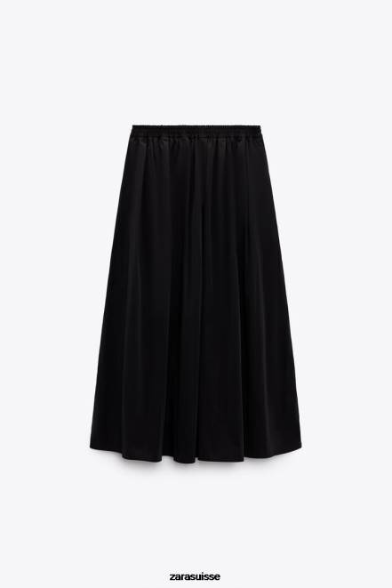 Zara vêtements P66V675 femmes jupe midi volumineuse noir