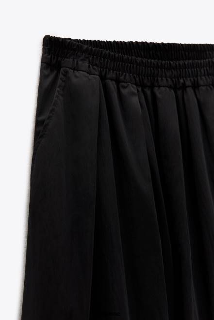 Zara vêtements P66V675 femmes jupe midi volumineuse noir