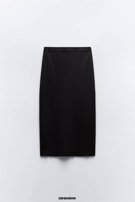 Zara vêtements P66V677 femmes jupe mi-longue en maille noir