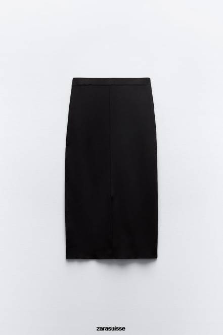 Zara vêtements P66V677 femmes jupe mi-longue en maille noir