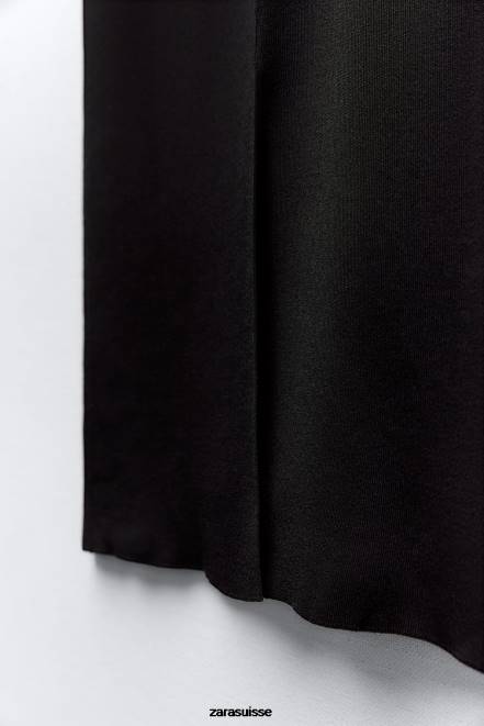 Zara vêtements P66V677 femmes jupe mi-longue en maille noir