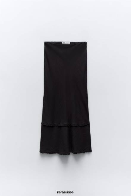 Zara vêtements P66V678 femmes jupe midi en lin gris anthracite