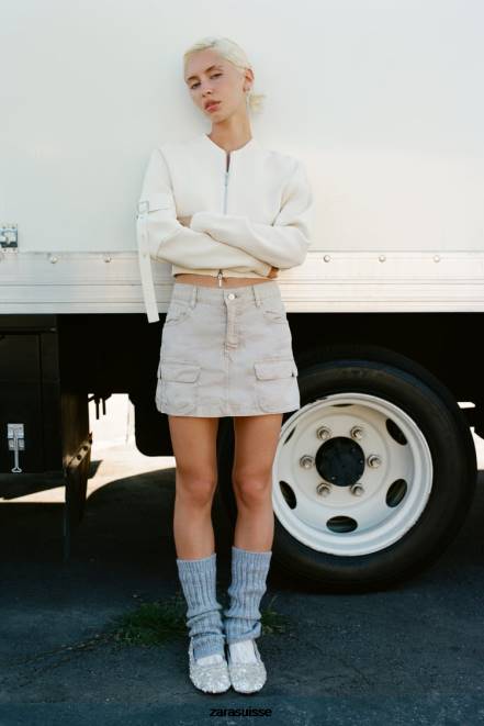 Zara vêtements P66V680 femmes minijupe cargo chameau clair