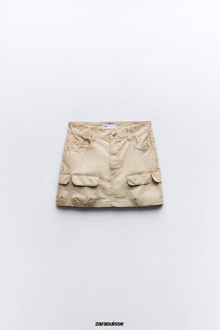 Zara vêtements P66V680 femmes minijupe cargo chameau clair