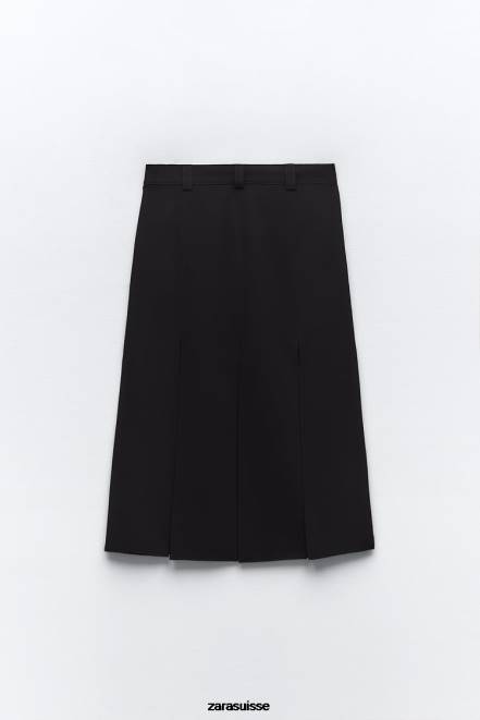 Zara vêtements P66V690 femmes jupe midi à bandes noir