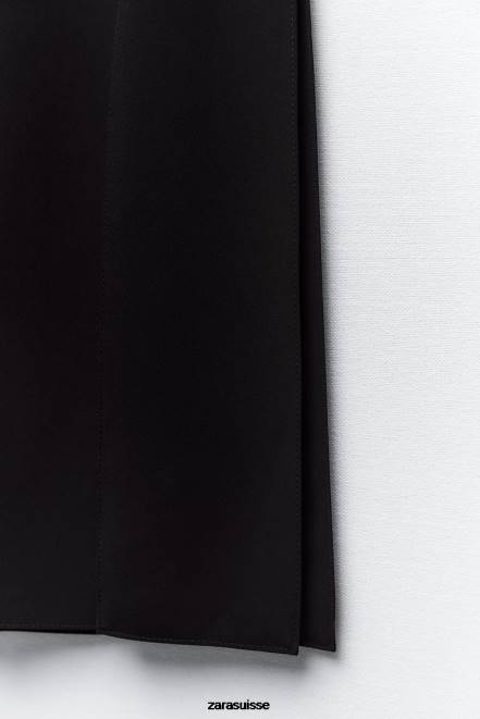 Zara vêtements P66V690 femmes jupe midi à bandes noir
