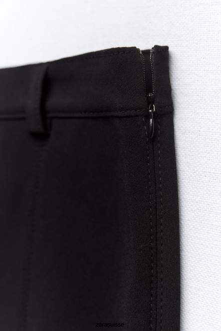 Zara vêtements P66V690 femmes jupe midi à bandes noir