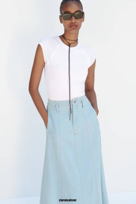Zara vêtements P66V691 femmes jupe en jean z1975 bleu moyen